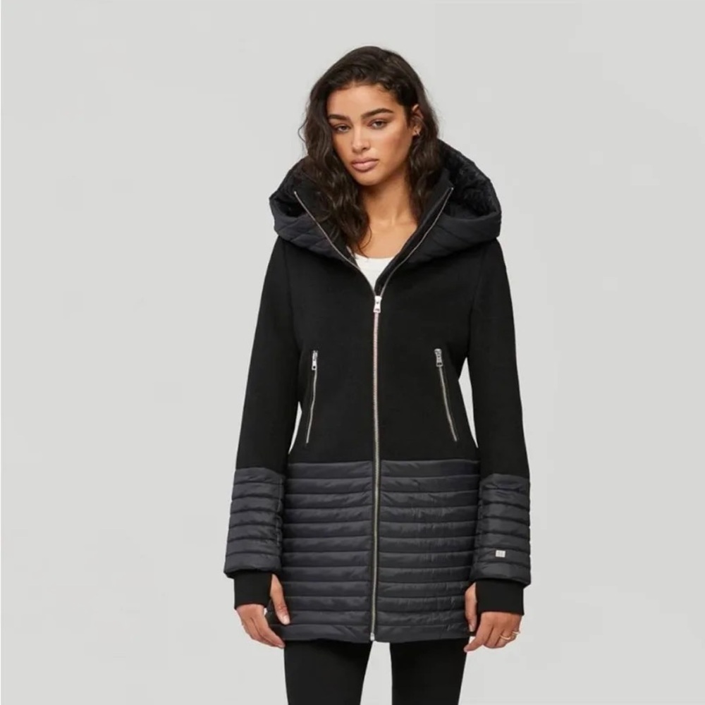 Soia & Kyo Black Hooded Hybrid Puffer Coat